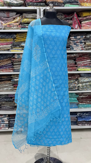 Hand block kota doria suit set for office wear (with Lining included)