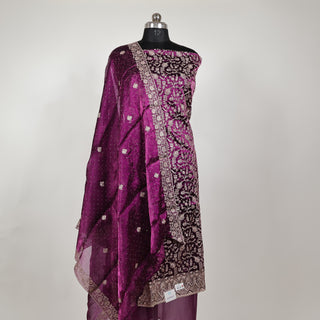 Magenta Color Crushed Shimmer Party Wear Designer Suit fabric with dupatta