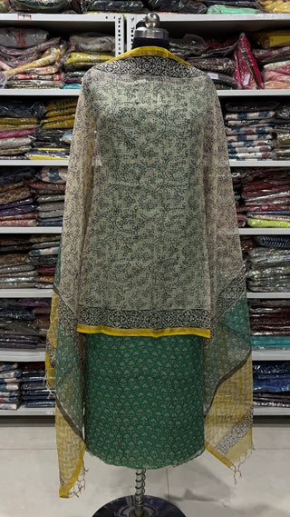 Hand block kota doria suit set for office wear (with Lining included)