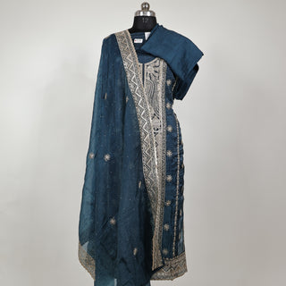 Blue Color Crushed Shimmer Party Wear Designer Suit fabric with dupatta