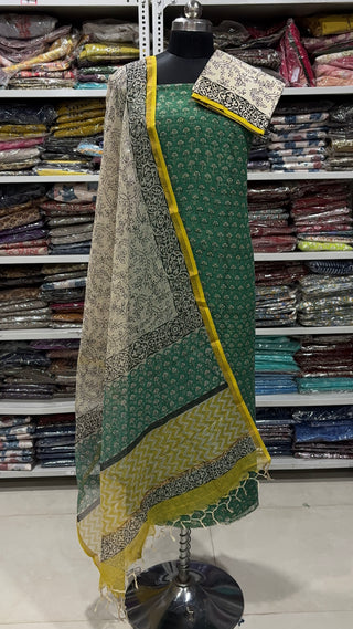 Hand block kota doria suit set for office wear (with Lining included)