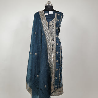 Blue Color Crushed Shimmer Party Wear Designer Suit fabric with dupatta