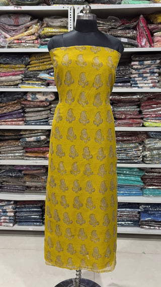 Hand block kota doria suit set for office wear with Lining included