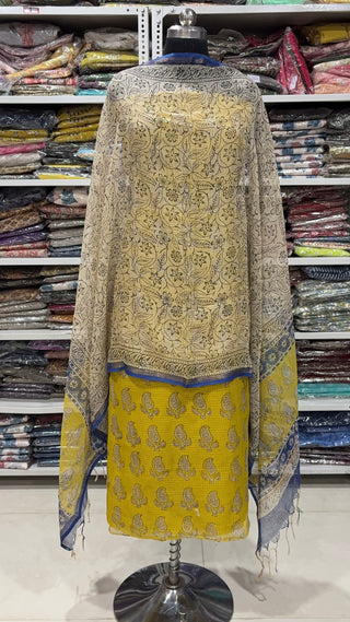 Hand block kota doria suit set for office wear with Lining included