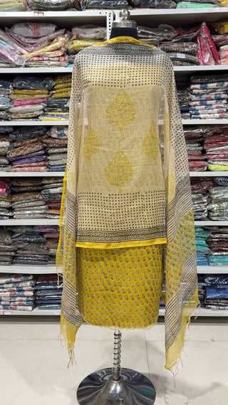 Hand block kota doria suit set for office wear (with Lining included)