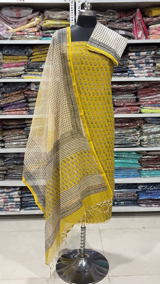 Hand block kota doria suit set for office wear (with Lining included)