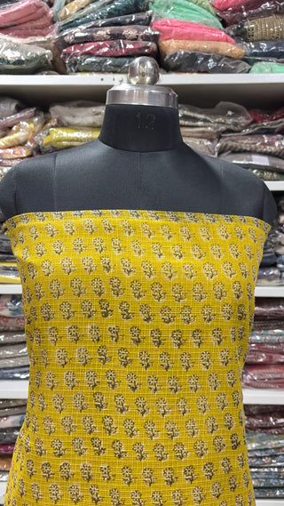 Hand block kota doria suit set for office wear (with Lining included)