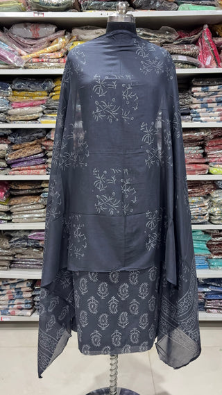 Handblock Cotton Suit Material with Cotton Dupatta