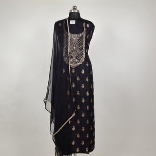 Black Modal Silk Party Wear suit with neck embroidery