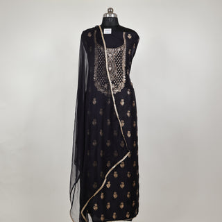 Black Modal Silk Party Wear suit with neck embroidery