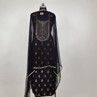 Black Modal Silk Party Wear suit with neck embroidery