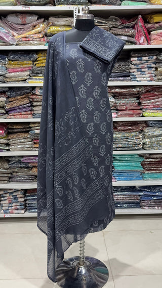 Handblock Cotton Suit Material with Cotton Dupatta