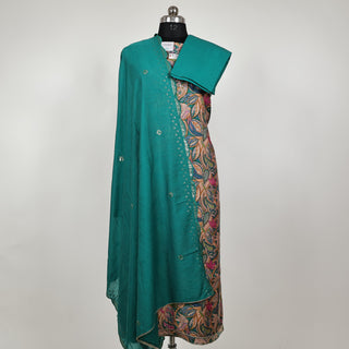 Sea Green Modal Silk Party Wear suit with neck embroidery