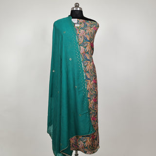 Sea Green Modal Silk Party Wear suit with neck embroidery