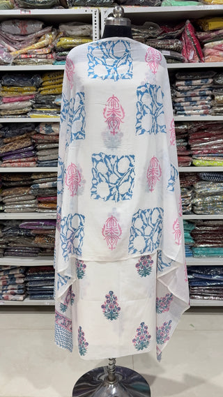 Handblock Cotton Suit Material with Cotton Dupatta