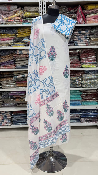 Handblock Cotton Suit Material with Cotton Dupatta