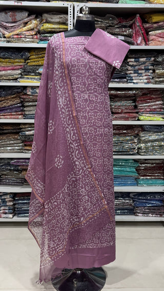 Hand block kota doria suit set for office wear with Lining included