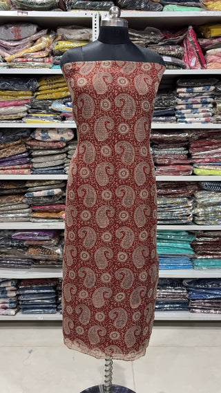 Hand block kota doria suit set for office wear with Lining included