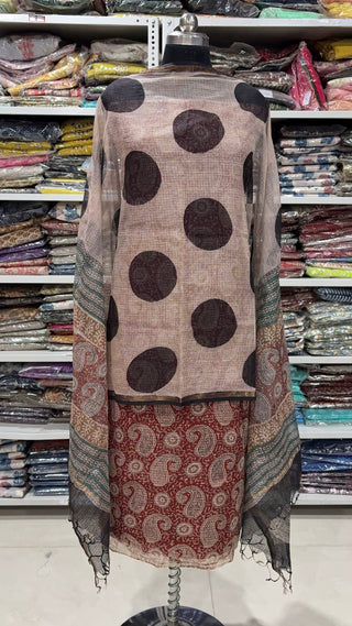 Hand block kota doria suit set for office wear with Lining included