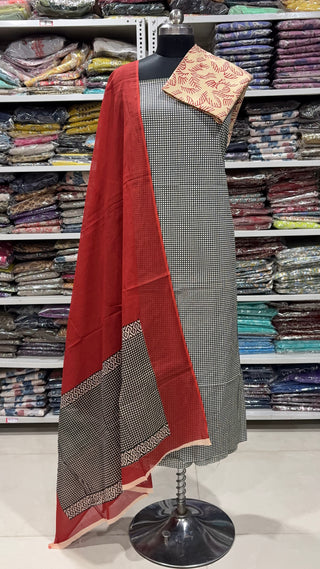 Handblock Cotton Suit Material with Cotton Dupatta