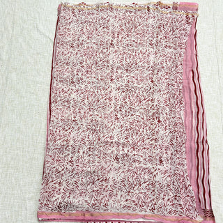 Pink Red Stripe Chanderi Silk Saree with Zari Border and Unstitched Blouse Piece (Lining Included)