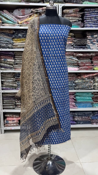 Cotton Handblock Office Wear Suit fabric with Kota doria Dupatta