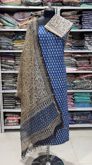 Cotton Handblock Office Wear Suit fabric with Kota doria Dupatta