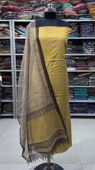 Cotton Handblock Office Wear Suit fabric with Kota doria Dupatta
