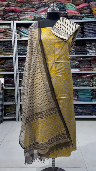 Cotton Handblock Office Wear Suit fabric with Kota doria Dupatta