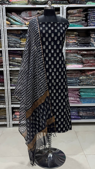 Cotton Handblock Office Wear Suit fabric with Kota doria Dupatta