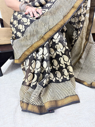 Handblock Maheshwari Silk Saree with Unstitched Blouse Piece (Lining Included)
