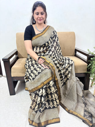 Handblock Maheshwari Silk Saree with Unstitched Blouse Piece (Lining Included)