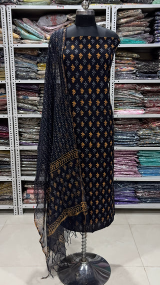 Cotton Handblock Office Wear Suit fabric with Kota doria Dupatta