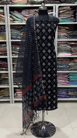 Cotton Handblock Office Wear Suit fabric with Kota doria Dupatta