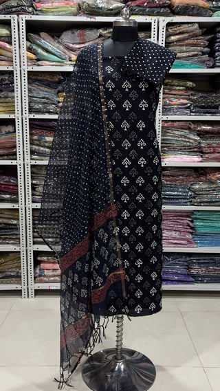 Cotton Handblock Office Wear Suit fabric with Kota doria Dupatta