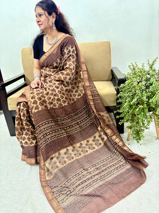 Vanaspati Handblock Maheshwari Silk Saree with Unstitched Blouse Piece (Lining Included)