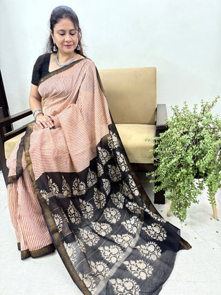 Handblock Maheshwari Silk Saree with Unstitched Blouse Piece (Lining Included)