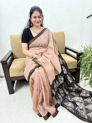 Handblock Maheshwari Silk Saree with Unstitched Blouse Piece (Lining Included)