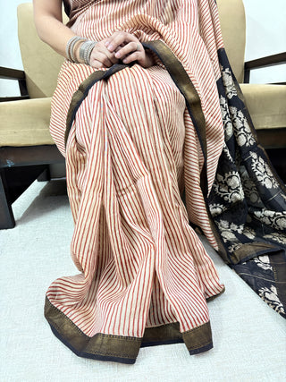 Handblock Maheshwari Silk Saree with Unstitched Blouse Piece (Lining Included)