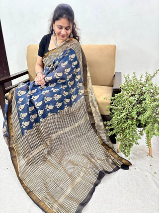 Handblock Maheshwari Silk Saree with Unstitched Blouse Piece (Lining Included)