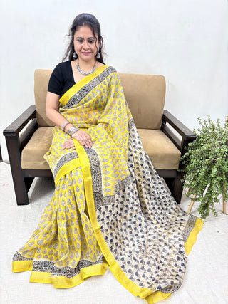 Handblock Maheshwari Silk Saree with Unstitched Blouse Piece (Lining Included)