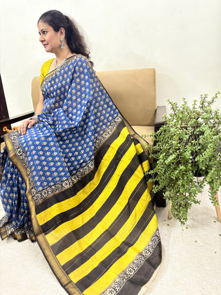 Handblock Maheshwari Silk Saree with Unstitched Blouse Piece (Lining Included)
