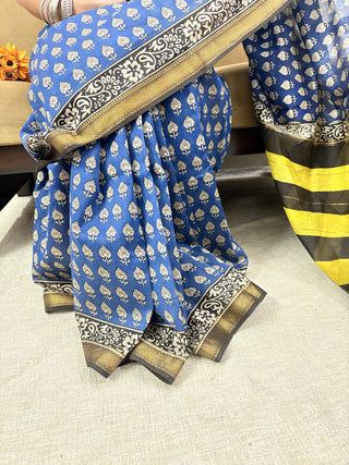 Handblock Maheshwari Silk Saree with Unstitched Blouse Piece (Lining Included)