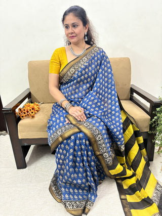 Handblock Maheshwari Silk Saree with Unstitched Blouse Piece (Lining Included)