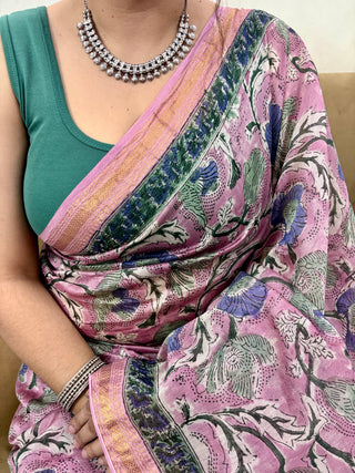 Maheshwari Silk Saree with Unstitched Blouse Piece (Lining Included)