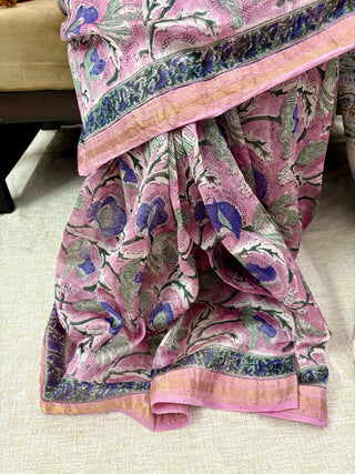 Maheshwari Silk Saree with Unstitched Blouse Piece (Lining Included)