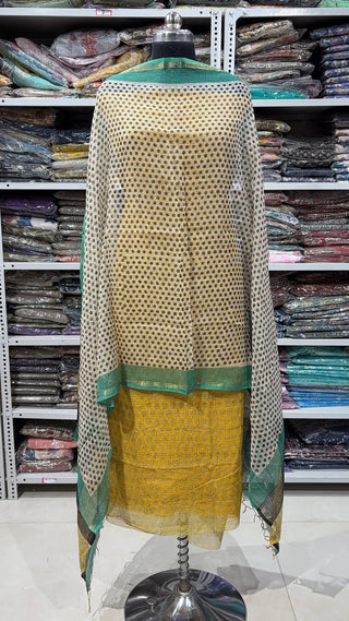 Hand block kota doria suit set for office wear (with Lining included)