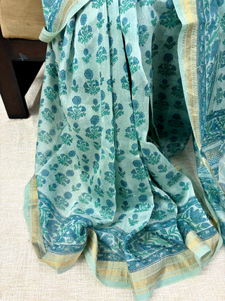 Handblock Maheshwari Silk Saree with Unstitched Blouse Piece (Lining Included)