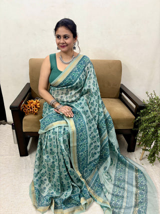 Handblock Maheshwari Silk Saree with Unstitched Blouse Piece (Lining Included)