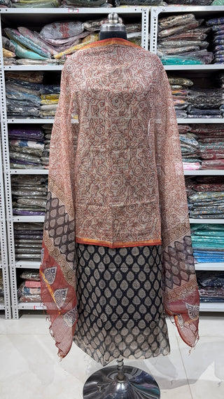 Hand block kota doria suit set for office wear (with Lining included)